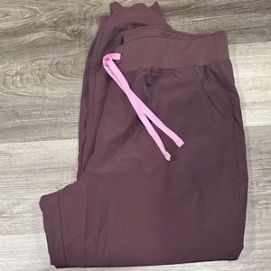 Figs Women's Maroon Track Joggers with Pink Drawstring